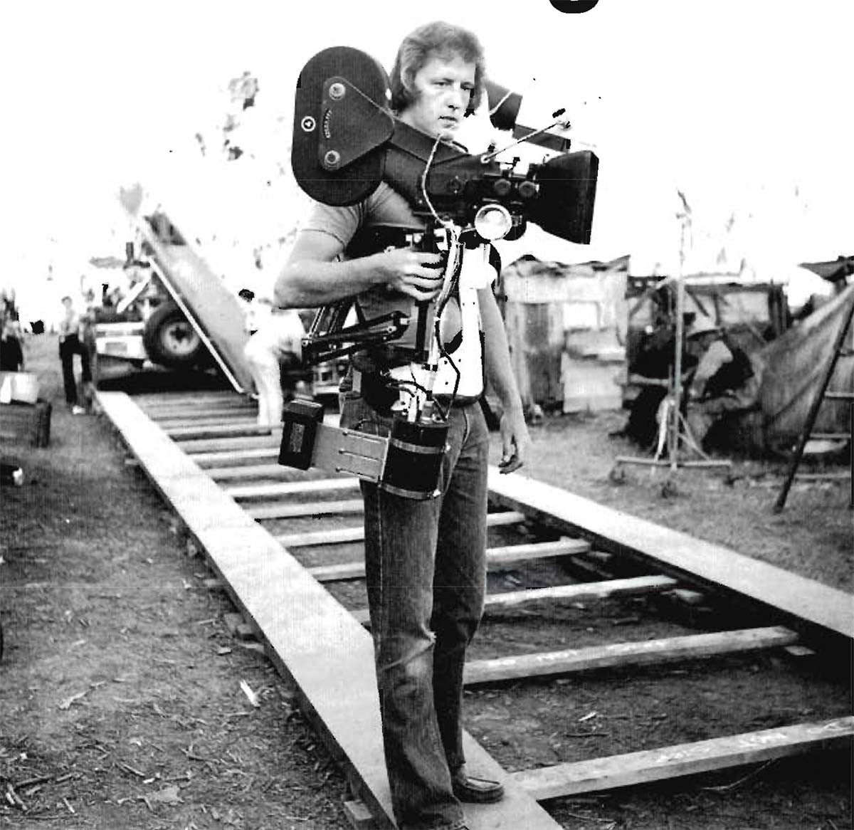 Garrett Brown with his original Steadicam on Bound for Glory.
